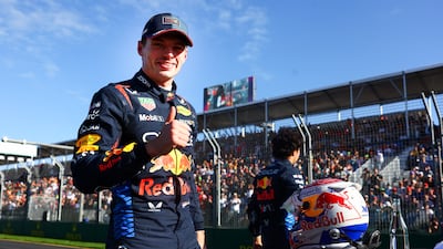 Max Verstappen of Red Bull celebrates qualifying in pole position for the Australian GP at the Albert Park Circuit on Saturday, March 23, 2024. Getty Images