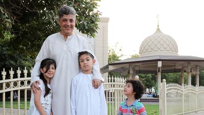 Riad Alrabie with his children Samaa, Ahmed and Aws. Pawan Singh / The National
