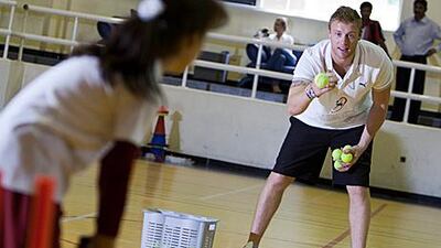 Former cricketer Andrew Flintoff, during a visit to a Dubai school in 2010.