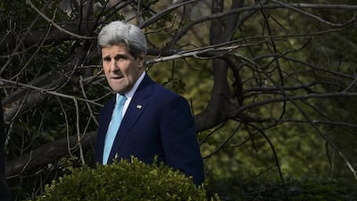 US secretary of state John Kerry looks on during a walk in the garden of the Beau Rivage Palace hotel during a break in Iran nuclear talks in Lausanne on April 1. Fabrice Coffrini/AFP Photo