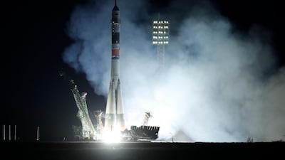 The Soyuz-FG rocket booster with Soyuz MS-15 space ship carrying a new crew to the International Space Station, ISS, blasts off at the Russian leased Baikonur cosmodrome, Kazakhstan. AP Photo