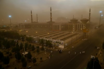 Stormy conditions at Namirah Mosque on Mount Arafat. Dar Yasin / AP Photo