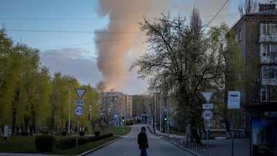 The aftermath of a Russian drone attack on Kyiv, the capital of Ukraine, on April 12. Reuters