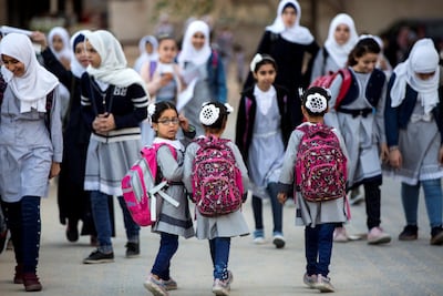 Palestinian school girls of all ages on their way to school in the southern Gazan city of Khan Younis on November 4,2018. (Photo by Heidi Levine for The National).