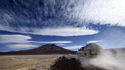 Dakar Rally director Etienne Lavigne and staff scout out locations for the 2015 Dakar Rally last week. Frank Fife / AFP / September 18, 2014