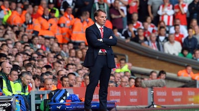Brendan Rodgers and Liverpool are second in the Premier League, seven points off Chelsea with a game in hand. Paul Ellis / AFP