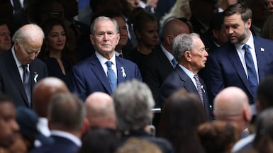 Former US presidents Joe Biden and George W Bush, former New York mayor Michael Bloomberg and Vice President JD Vance attend Friday's memorial on Friday. AFP