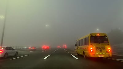 Thick fog covered vast areas of the capital on Tuesday morning. Jennifer Gnana / The National
