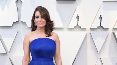 Tina Fey in royal blue Vera Wang. Photo: AP