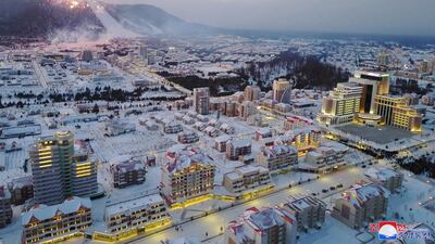 A state-released view over the Township of Samjiyon County in North Korea. The country says it has no cases of Covid-19. EPA