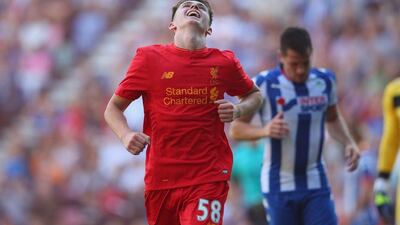 Ben Woodburn celebrates scoring Liverpool’s second goal. Alex Livesey / Getty Images