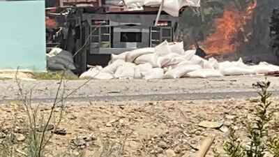 A loading trailer carrying a rocket launch base concealed amongst bags of flour was stopped in the Al-Baghdadi area in Anbar Governorate.