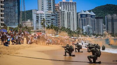 Members of the Mexican Navy participate in an amphibious rescue training drill in Acapulco. EPA