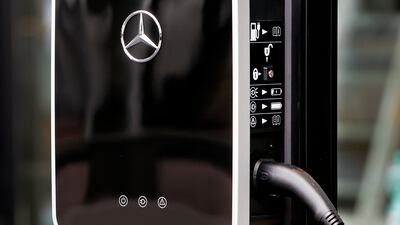 A loading station for Mercedes electric cars at the IAA Car Show in Frankfurt, Germany. Germany's Daimler says its Mercedes-Benz luxury car division will set up electric vehicle production at its Tuscaloosa, Alabama plant, also building a new battery plant, adding 600 new jobs in the region. Michael Probst/AP