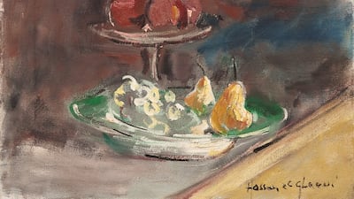 'Plateau de poires et pommes', circa 1990, by Hassan El Glaoui. Private collection of the artist