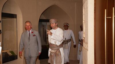 King Charles III taking a tour of The National Museum in Oman with its secretary general Jamal Hassan Al Moosawi. Photo: The National Museum
