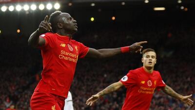 Liverpool’s Sadio Mane celebrates scoring their first goal. Jason Cairnduff / Action Images / Reuters
