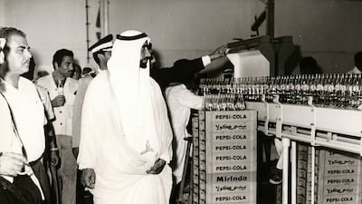 UAE Founding Father, the late Sheikh Zayed bin Sultan Al Nahyan, visits the PepsiCo factory in Abu Dhabi in 1978. Photo: PepsiCo