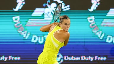 Aryna Sabalenka in action against Veronika Kudermetova during the 2025 WTA Dubai Duty Free Tennis Championships. Photo: Action UAE