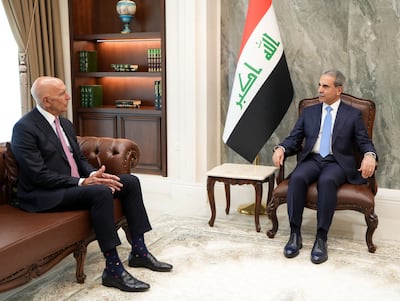 US envoy Tom Barrack with Faiq Zidan, head of Iraq's Supreme Judicial Council, in Baghdad. Photo: Republic of Iraq Supreme Judicial Council