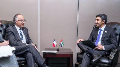 Sheikh Abdullah bin Zayed meets Teodoro Ribera, Chile's Minister of Foreign Affairs, at the UN General Assembly. Wam