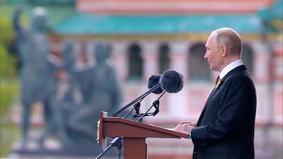 Mr Putin addressed Russia's military, veterans and international leaders. Reuters
