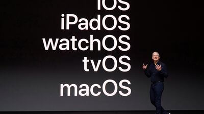 Apple chief executive Tim Cook delivering the keynote address during the Worldwide Developers Conference 2020. Reuters