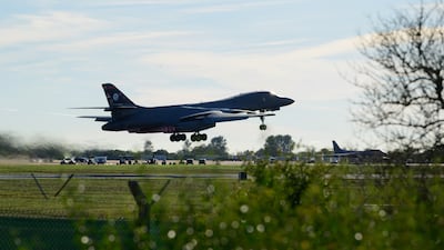 A US Rockwell B-1 Lancer heavy bomber takes off from RAF Fairford airbase on October 4. Getty Images