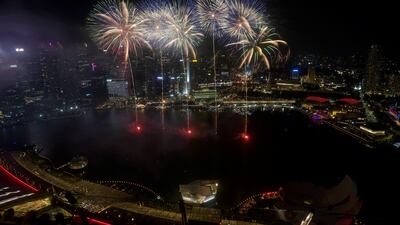 The sky over Marina Bay lights up during New Year celebrations in Singapore. Reuters