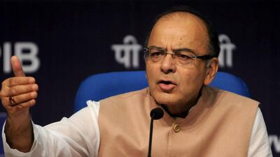 Finance minister Arun Jaitley discusses the recommendations of India’s 7th Pay Commission in New Delhi on June 29, 2016. EPA