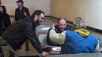 The director Michael R Roskam, left, the late actor James Gandolfini and the actor Matthias Schoenaerts filming The Drop in Brooklyn. Barry Wetcher / Twentieth Century Fox
