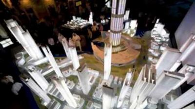 A scale model of Nakheel Harbour & Tower by Dubai's Capital during Cityscape Dubai at Dubai International exhibition Centre.