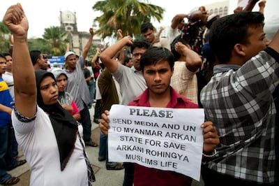 In a protest Rohingya people living in Malaysia demonstrate against the clashes between Buddhist Rakhine and the Muslim Rohingya AFP