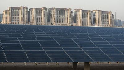 Masdar’s 10MW solar photovoltaic power plant. The company has announced plans to launch an in-house research facility to expedite the development of solar technologies. Andrew Henderson / The National