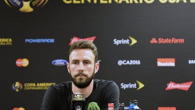 Miguel Layun of Mexico shown during a press conference on Sunday ahead of his team's Monday night match against Venezuela in the Copa America tournament. Alfredo Estrella / AFP / June 12, 2016
