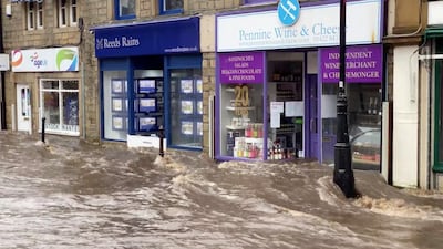 A flooded street is seen after Storm Ciara downpour in Hebden Bridge, West Yorkshire, Britain. REUTERS