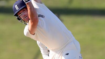 England's Joe Denly hits a six. AFP