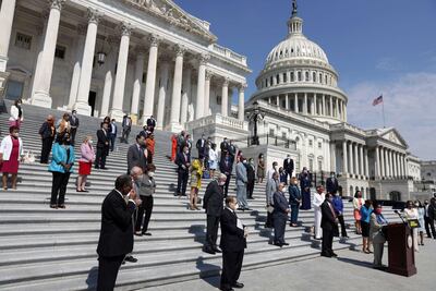 US House Democrats participate hold a news conference ahead of the vote on the George Floyd Justice in Policing Act. AFP
