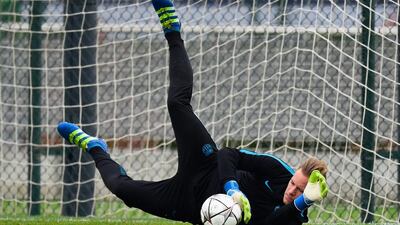Marc-Andre ter Stegen makes a save during a Barcelona training session. David Ramos / Getty Images