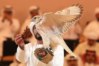 The Adihex falcon auction took place in Abu Dhabi on Sunday. Pawan Singh for The National