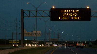 Traffic was heavy in anticipation of Hurricane Harvey on a road outside of San Antonio, Texas. Nick Wagner /Austin American-Statesman via AP
