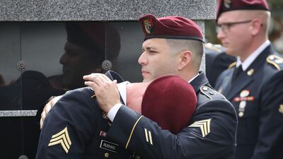 US special forces soldiers attend the funeral of one of those killed in the 2017 ambush. AFP
