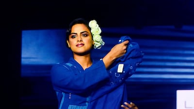 Neha Mahajan showcases a creation by designer Jayati Goenka during Lakme Fashion Week in Mumbai on February 13, 2020. AFP