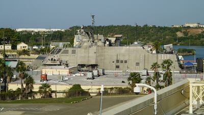 The 'USS Billings', a littoral combat ship, docked at US Naval Station Guantanamo Bay.