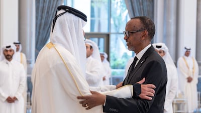 Sheikh Tamim receives condolences from Rwanda's President Paul Kagame. Sheikh Hamad's death at the age of 74 was announced by the government in Qatar on July 13. Photo: Qatar Amiri Diwan / AFP