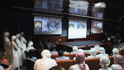 Khalifa University students and faculty attend a talk at the Abu Dhabi campus. Delores Johnson / The National