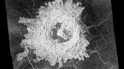 This crater in the Navka region of Venus was mapped by Nasa's Magellan in September 1990 during orbits 459 and 460. It has the terraced walls, flat radar-dark floor and central peak that are characteristic of craters classified as complex.