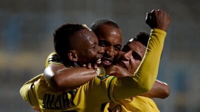 Mamelodi Sundowns players celebrate during a win over Zamalek in African Champions League play earlier this month. Mohamed El-Shahed / AFP / July 17, 2016