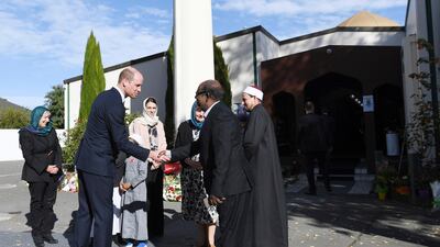 Prince William and New Zealand Prime Minister Jacinda Ardern arrive at the Al Noor mosque. AP Photo