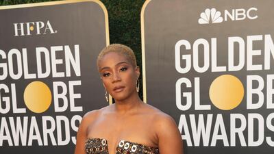 Tiffany Haddish, in Alberta Ferretti, attends the 78th annual Golden Globe Awards in Beverly Hills, California, on February 28, 2021. EPA